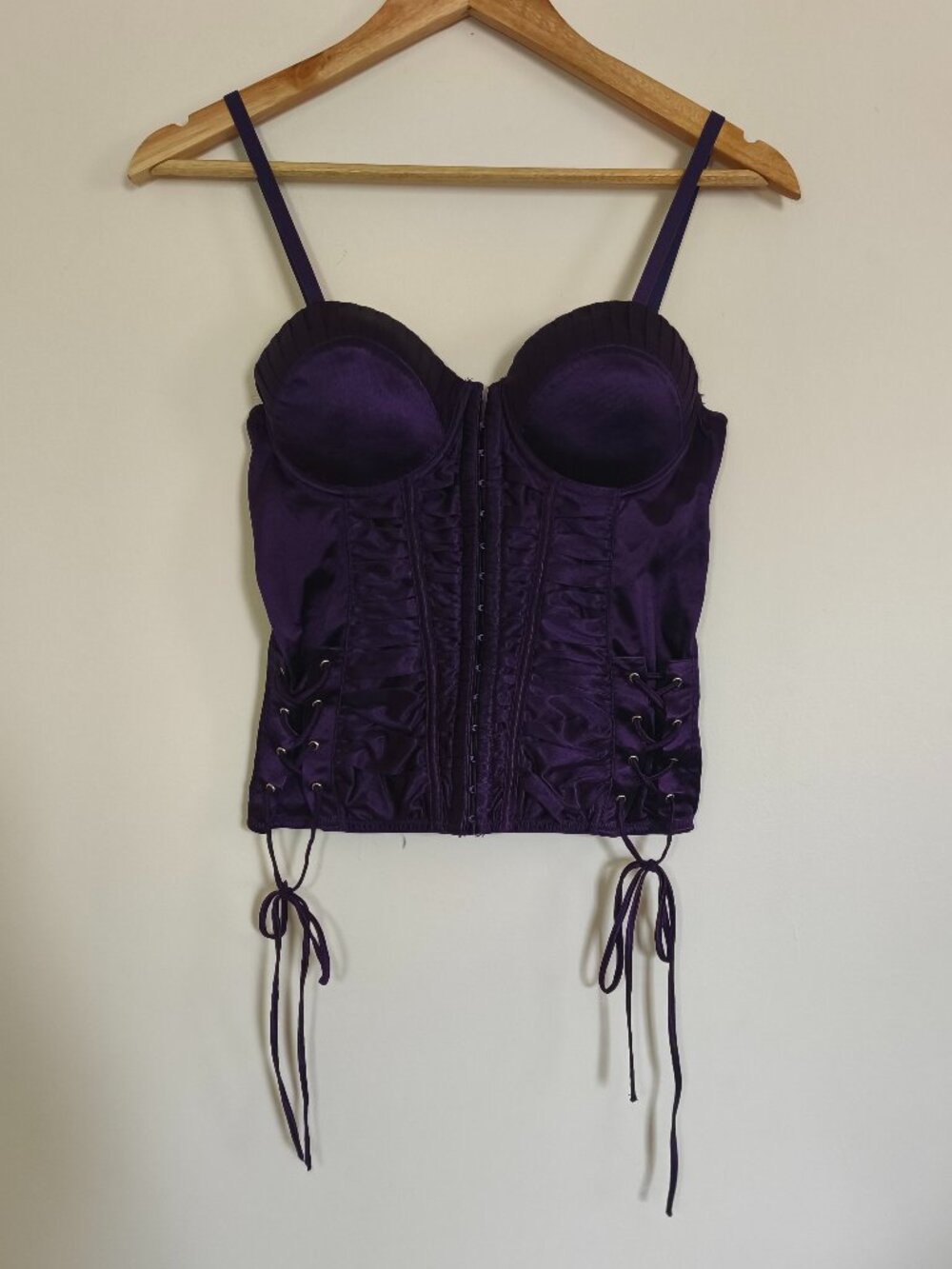 y2k Misopo Lace Up Stretch Balconette Corset Lingerie Top sz M Purple Shimmer
